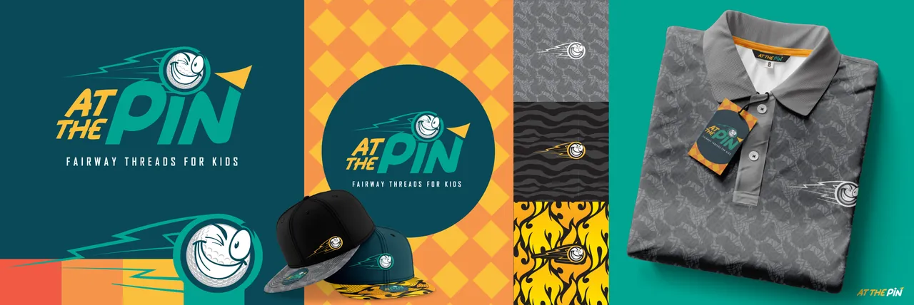 At The Pin Fairway Threads for Kids branding on caps and a polo