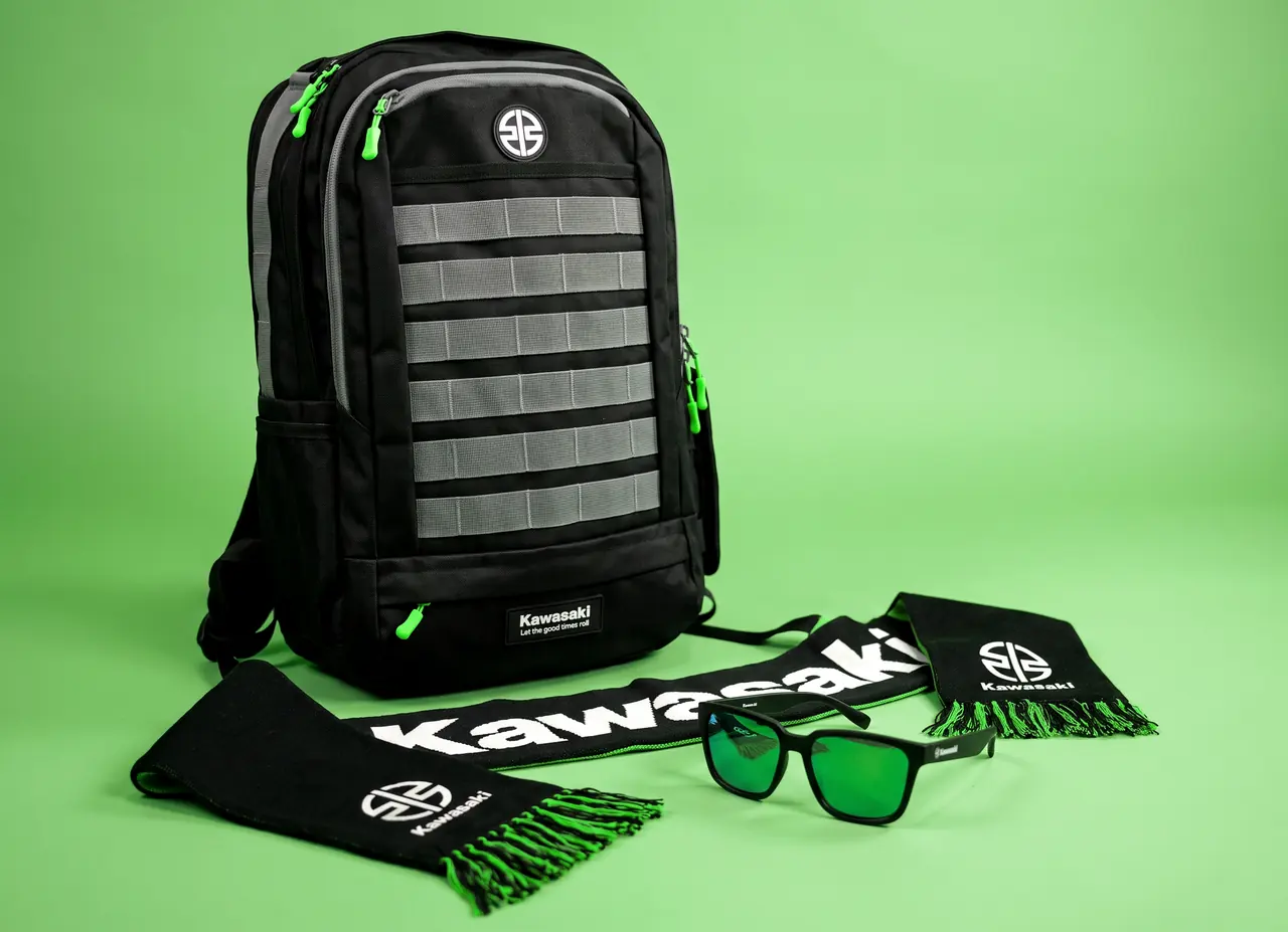 Branded corporate merchandise pack with backpack, scarf and sunglasses
