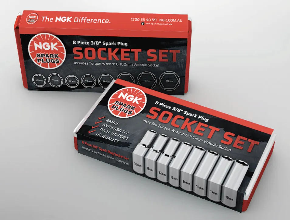 NGK Spark Plugs 8 piece 3/8 inch spark plug socket set packaging