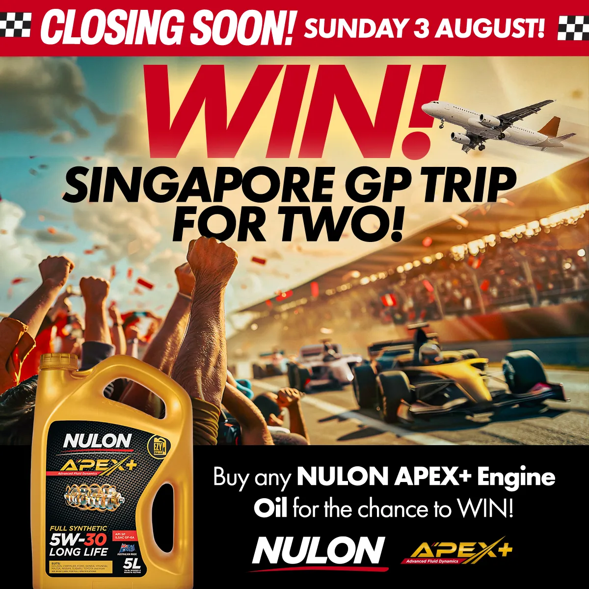 Nulon APEX+ promotion to win a Singapore Grand Prix trip